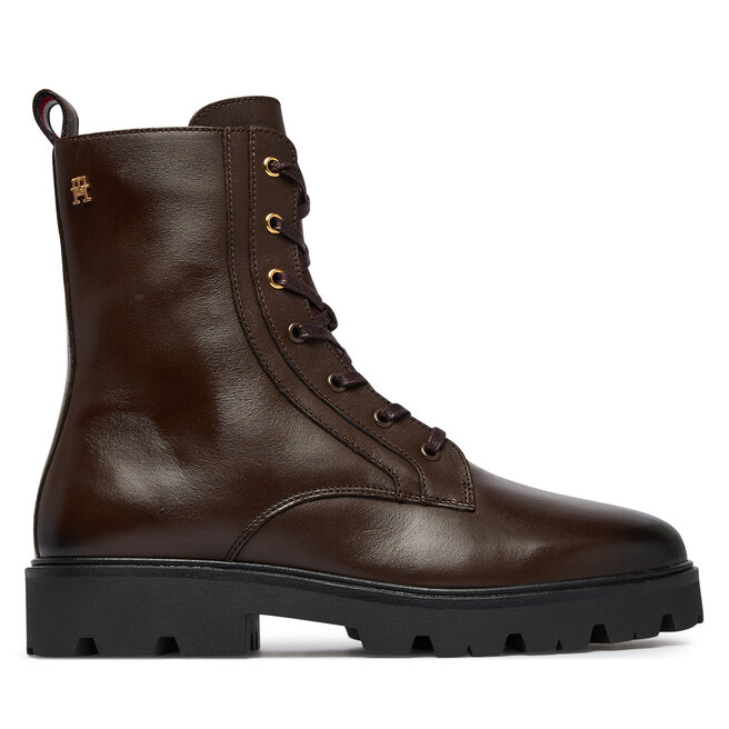 Trzewiki Tommy Hilfiger TH Stud Leather Lace-Up Boot FW0FW09571 Brązowy - kobiece