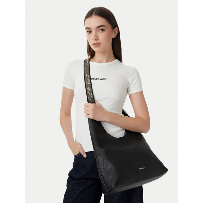 Torebka Calvin Klein Webbing Adj Strap Large Shoulder LV04F3643G Czarny -