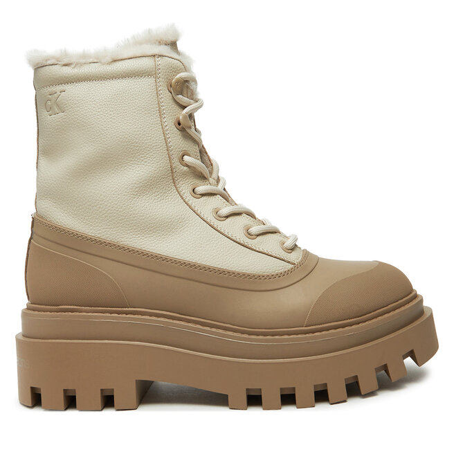 Trapery Calvin Klein Jeans Flatform Lace Up Boot Padded YW0YW01557 Beżowy - kobiece
