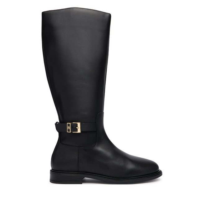Kozaki Tommy Hilfiger Th Buckle Leather Knee Boot FW0FW09572 Czarny - kobiece