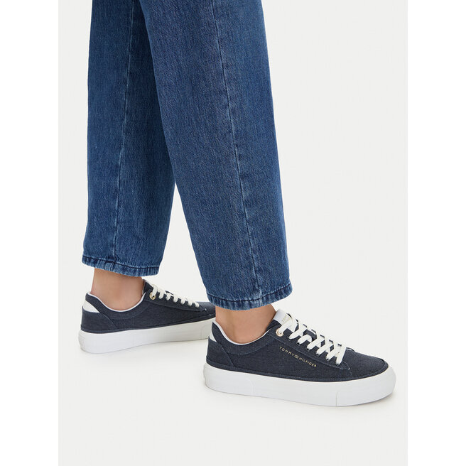 Tenisówki Tommy Hilfiger Th Foxing Platform Washed Canvas FW0FW09172 Niebieski - kobiece