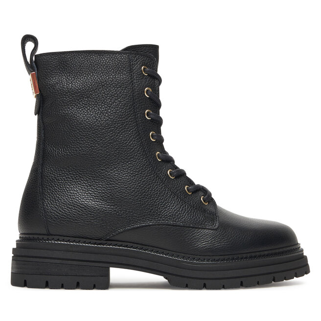 Trzewiki Tommy Hilfiger Th Plaque Pebble Lace Boot Warm FW0FW08767 Czarny - kobiece