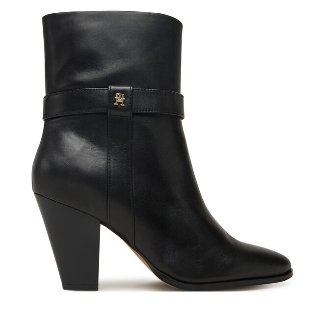 Botki Tommy Hilfiger Th T-Strap Leather Pointy Bootie FW0FW08984 Czarny - kobiece