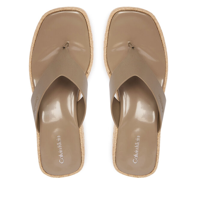 Japonki Calvin Klein Block Heel Espa 50 Thong Lth HW0HW02902 Brązowy -