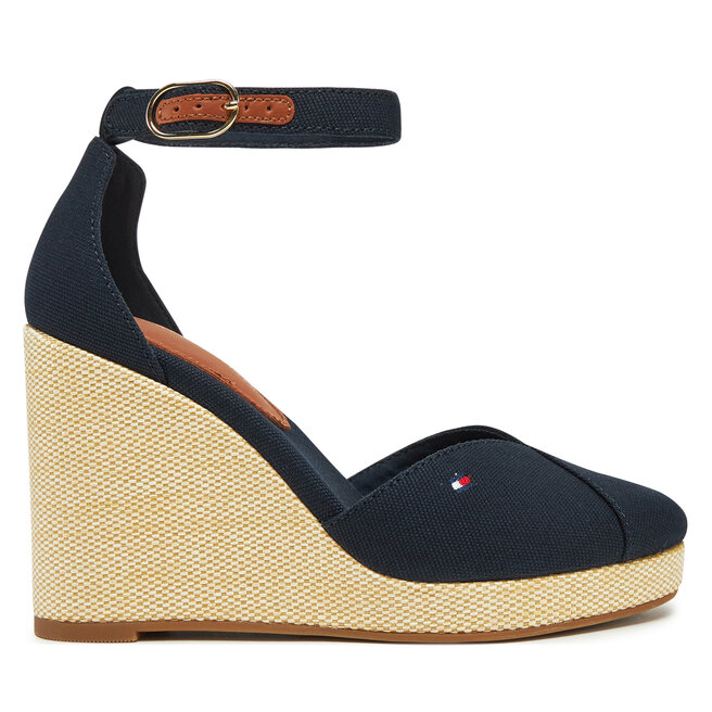 Półbuty Tommy Hilfiger Flag High Wedge Espad Closed Toe FW0FW08494 Granatowy - kobiece
