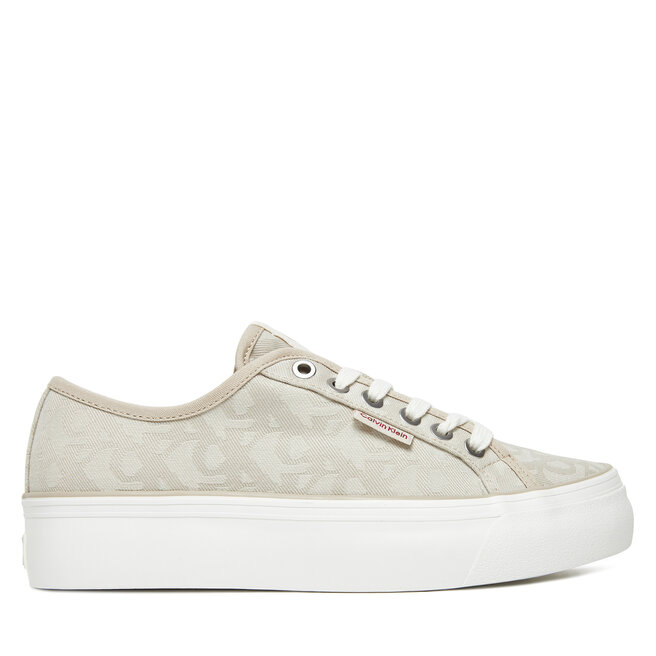 Sneakersy Calvin Klein Jeans Vulc Flatf Jacquard Aop YW0YW01965 Beżowy - kobiece