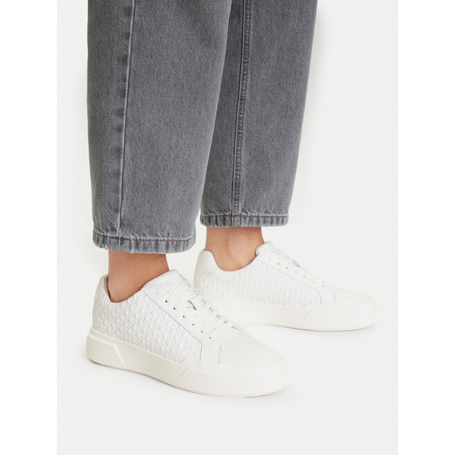 Sneakersy Calvin Klein Chunky Cupsole Laceup Lth Aop YW0YW02058 Biały - kobiece
