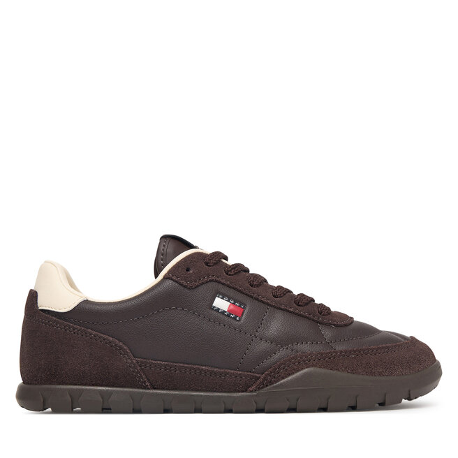 Sneakersy Tommy Jeans Tj Low Leather Runner EN0EN03084 Brązowy - kobiece