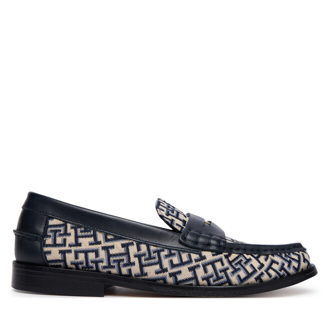 Loafersy Tommy Hilfiger Th Monogram Penny Bar Loafer FW0FW09537 Granatowy - kobiece