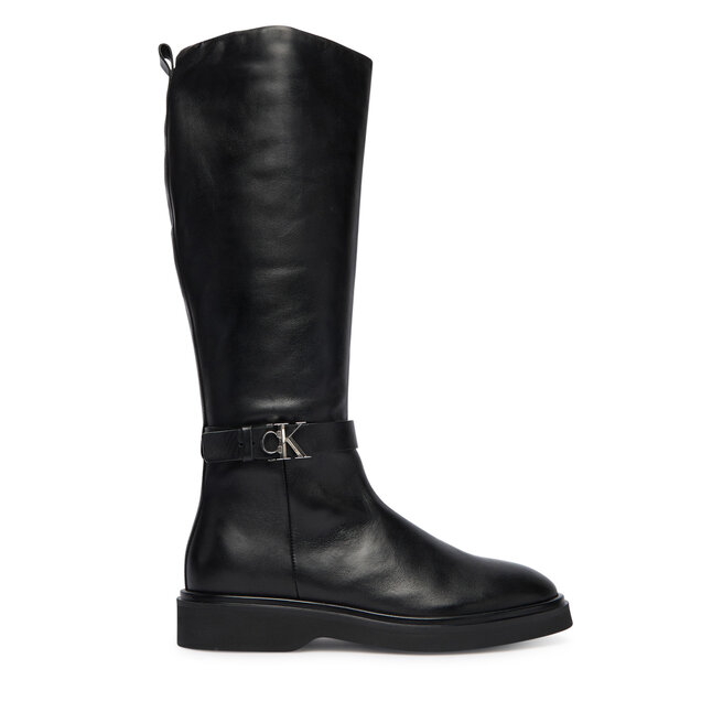 Kozaki Calvin Klein Knee Boot W/ Metal Logo HW0HW02665 Czarny - kobiece