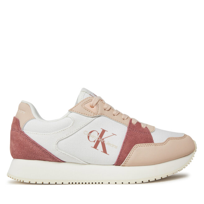 Sneakersy Calvin Klein Jeans Runner Low Lace Mix Ml Btw YW0YW01436 Biały - kobiece