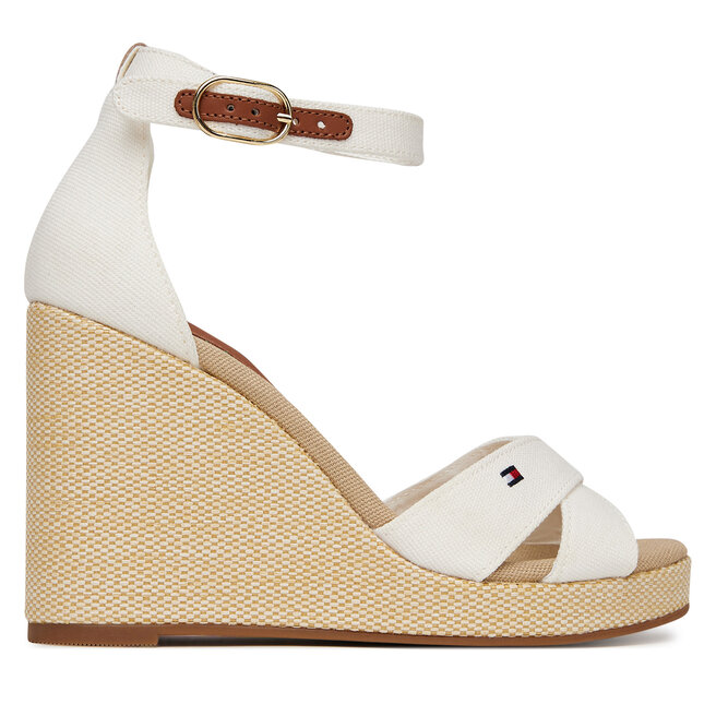 Sandały Tommy Hilfiger Flag High Wedge Espad Crisscross FW0FW08661 Écru - kobiece