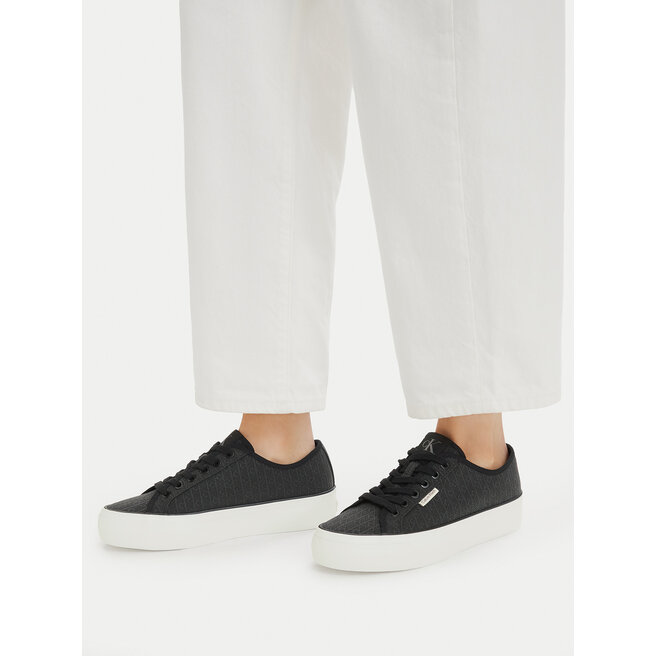Sneakersy Calvin Klein Vulc Flatf Laceup Jaq Aop HW0HW03265 Czarny - kobiece