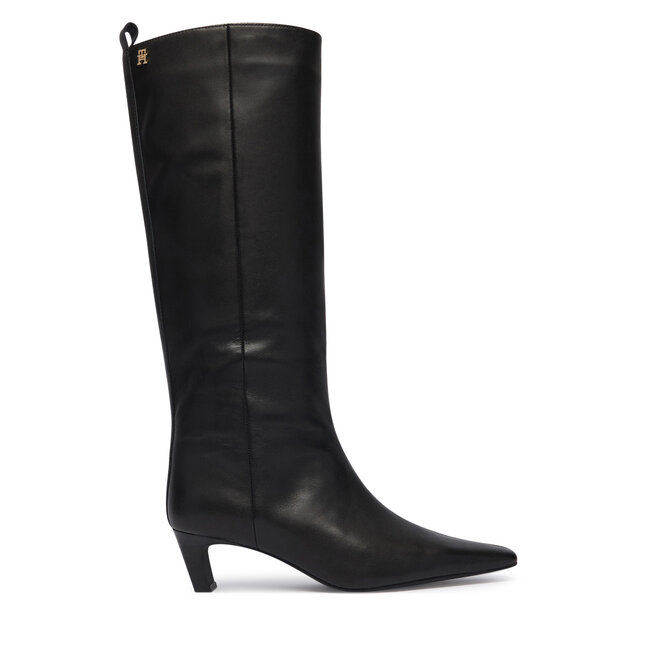 Kozaki Tommy Hilfiger Kitten Heel Leather High Boot FW0FW09568 Czarny - kobiece