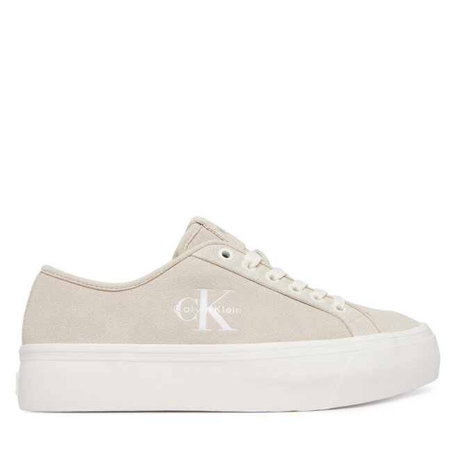 Sneakersy Calvin Klein Vulc Flatf Laceup Suede HW0HW03088 Beżowy - kobiece