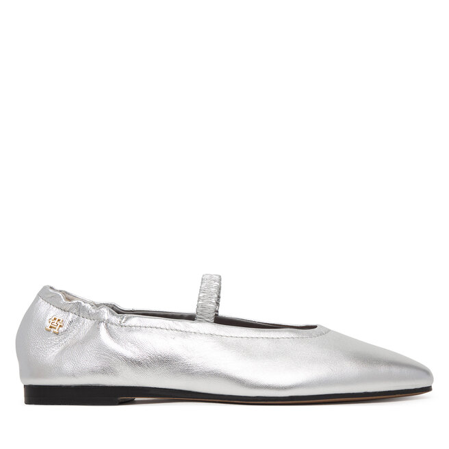 Baleriny Tommy Hilfiger Silver Lth Ellastic Ballerina FW0FW09466 Srebrny -