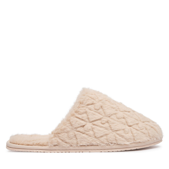 Kapcie Calvin Klein Home Slipper Fur Aop HW0HW03218 Beżowy - kobiece