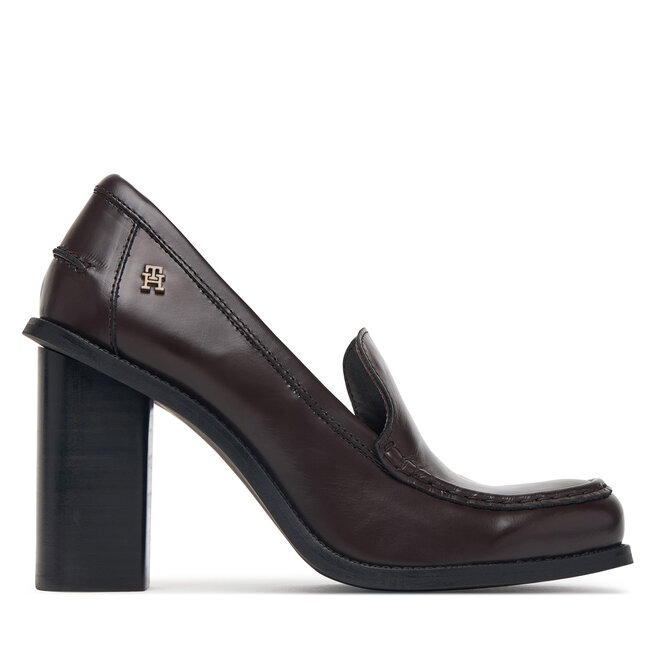 Półbuty Tommy Hilfiger Square Toe Heeled Loafer FW0FW09493 Brązowy ciemny - kobiece