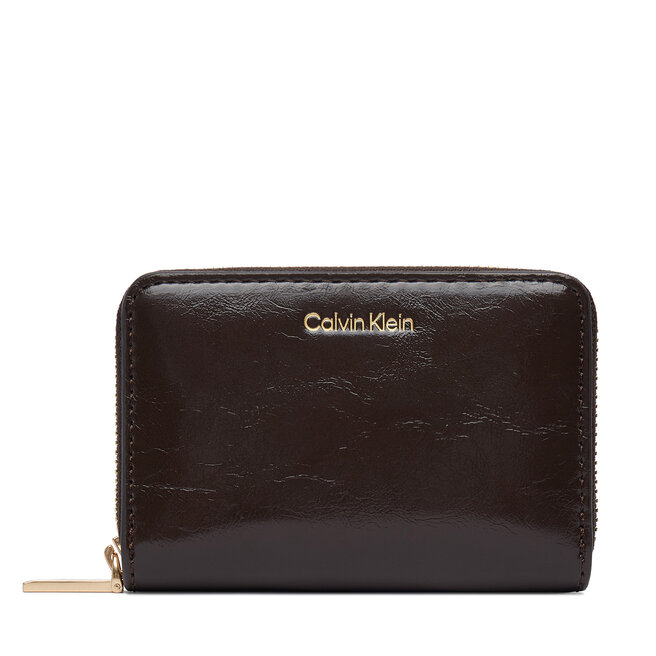 Portfel Calvin Klein Foil Glossy Square Zip Around LV04F1201G Brązowy -