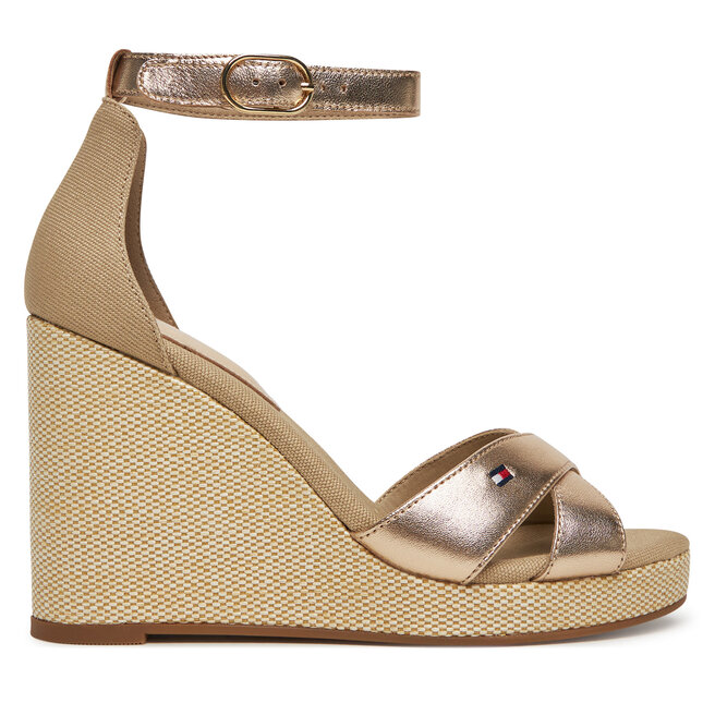 Sandały Tommy Hilfiger Flag Metallic High Wedge Espad FW0FW08811 Złoty - kobiece