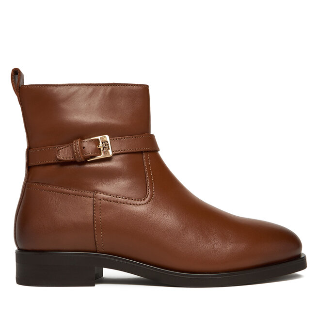 Botki Tommy Hilfiger Th Buckle Riding Leather Bootie FW0FW08781 Brązowy - kobiece