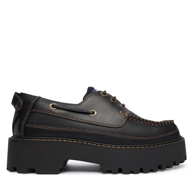 Półbuty Tommy Jeans Archive '01 Boat Shoe Leather EN0EN03003 Czarny - kobiece