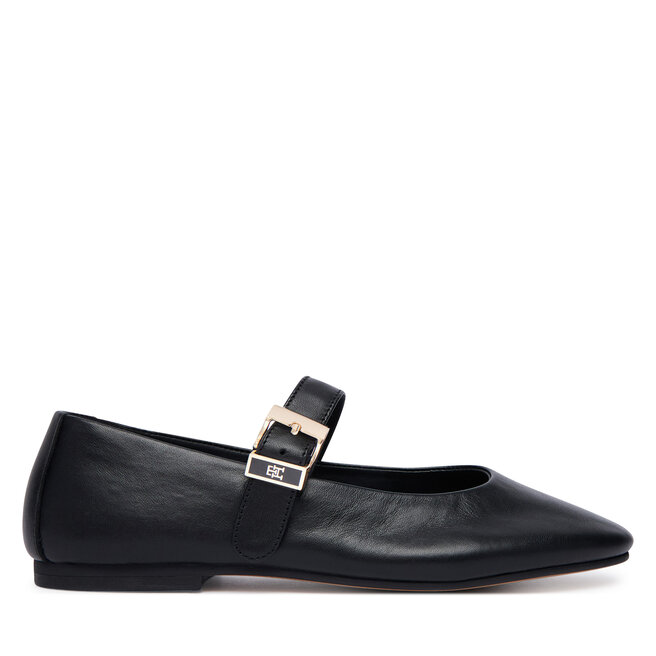 Baleriny Tommy Hilfiger Buckle Leather Ballerina FW0FW09684 Czarny -