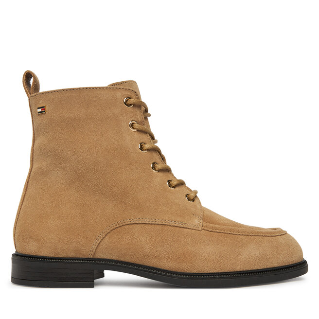 Trzewiki Tommy Hilfiger Enamel Flag Suede Lace-Up Boot FW0FW09681 Beżowy - kobiece