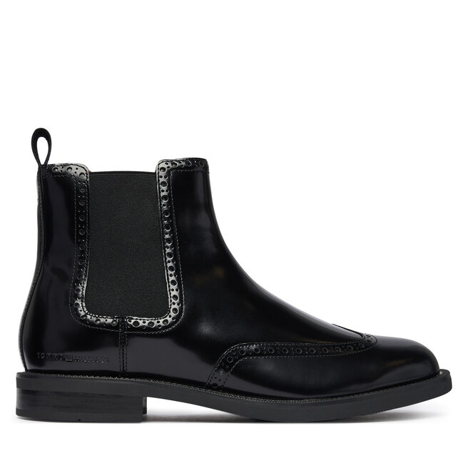Sztyblety Tommy Hilfiger Lth Abrasivato Brogue Chelsea FM0FM06079 Czarny - męskie