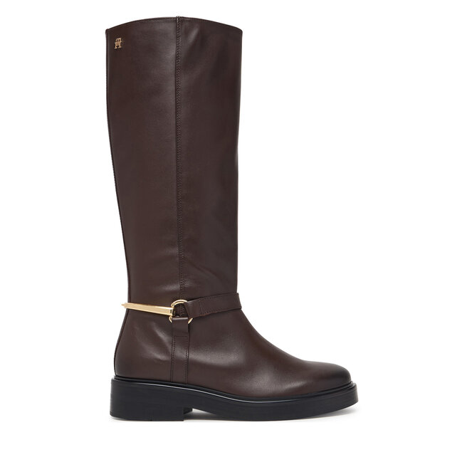 Oficerki Tommy Hilfiger Th Stud Leather Knee Riding Boot FW0FW09608 Brązowy - kobiece