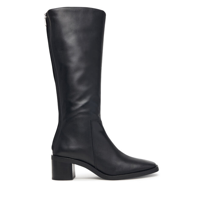 Kozaki Calvin Klein Block Heel High Boot Zip Lth HW0HW03172 Czarny - kobiece