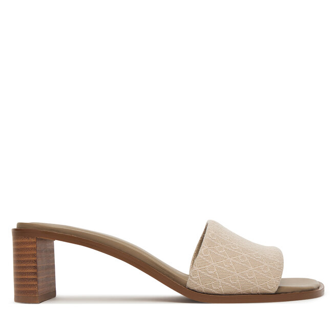 Klapki Calvin Klein Block Heel Sandal Aop HW0HW03016 Beżowy -