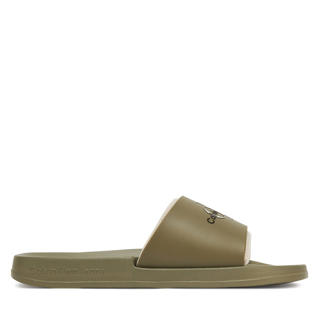 Klapki Calvin Klein Jeans Slide Rubber Neoprene Monologo YM0YM00361 Khaki -