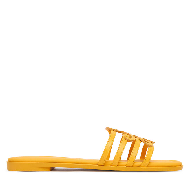 Klapki Tommy Hilfiger Th Script Flat Mule Lth FW0FW09368 Żółty -