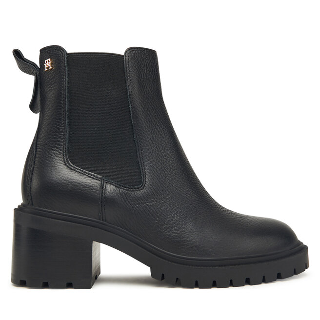Botki Tommy Hilfiger Th Leather Chelsea Cleated Heel FW0FW08774 Czarny - kobiece