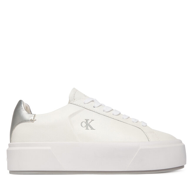 Sneakersy Calvin Klein Flatform Lace Up Lth Met YW0YW01929 Biały - kobiece