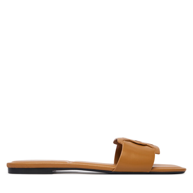 Klapki Calvin Klein Square Flat Sandal Emblem HW0HW03128 Brązowy -