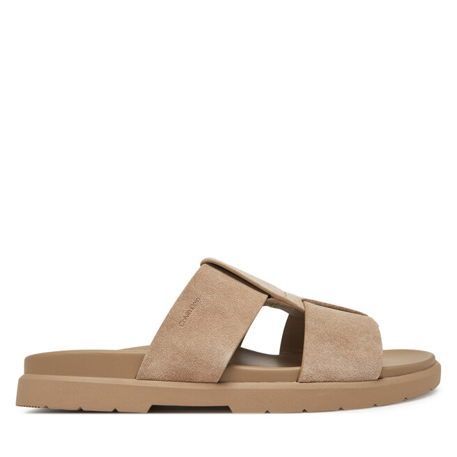 Klapki Calvin Klein Lug Sandal Double T Su HM0HM01800 Brązowy -