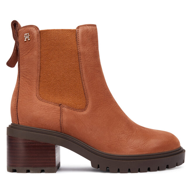 Botki Tommy Hilfiger Th Nubuck Chelsea Cleated Heel FW0FW09158 Brązowy - kobiece