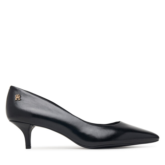 Czółenka Tommy Hilfiger Kitten Heel Court Leather Shoe FW0FW09526 Czarny - kobiece