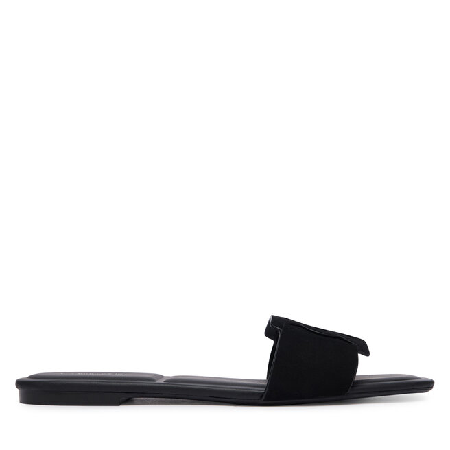 Klapki Calvin Klein Square Flat Sndl Embl Suede HW0HW03055 Czarny -