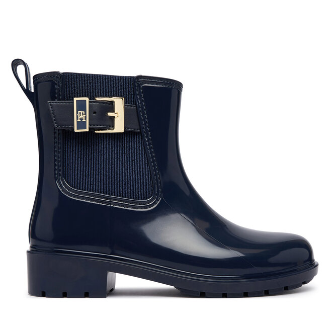 Kalosze Tommy Hilfiger Th Buckle Glossy Ankle Rain Boot FW0FW09543 Granatowy - kobiece