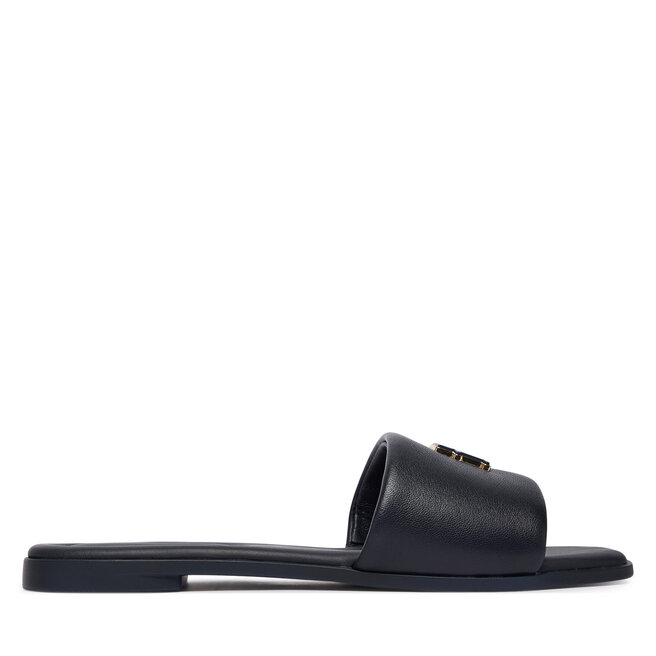 Klapki Tommy Hilfiger Th Logo Hardware Leather Mule FW0FW09292 Granatowy -