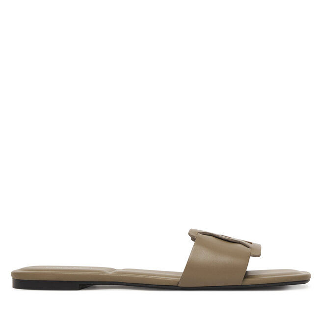 Klapki Calvin Klein Square Flat Sandal Emblem HW0HW03128 Beżowy -