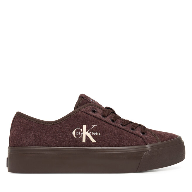 Tenisówki Calvin Klein Vulc Flatf Laceup Suede HW0HW03088 Bordowy - kobiece