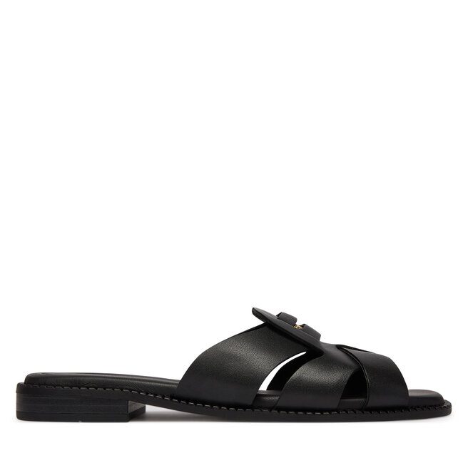 Klapki Tommy Hilfiger Leather Crest Square Toe Sandals FW0FW09126 Czarny -