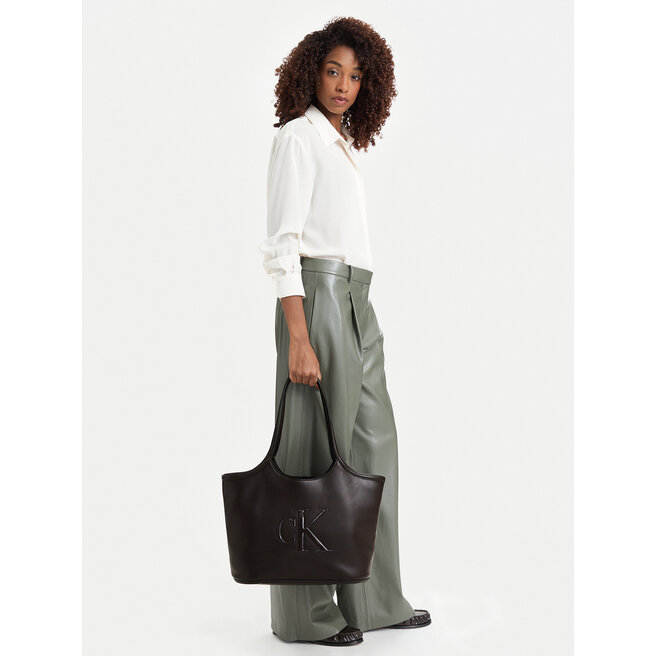 Torebka Calvin Klein Bold Ck Shopper LV04F3562G Brązowy ciemny -