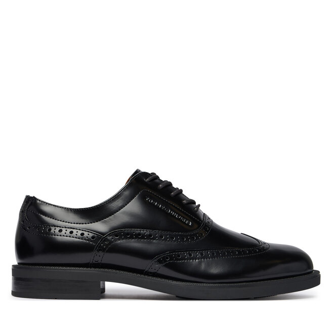 Półbuty Tommy Hilfiger Lth Abrasivato Brogue Shoe FM0FM06078 Czarny - męskie