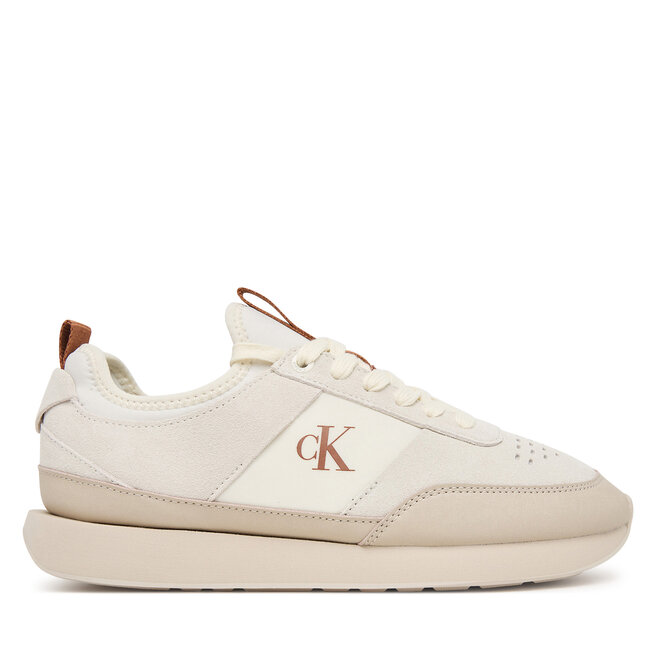 Sneakersy Calvin Klein Retro Runner Sock Laceup Neo Mix HW0HW03250 Kremowy - kobiece