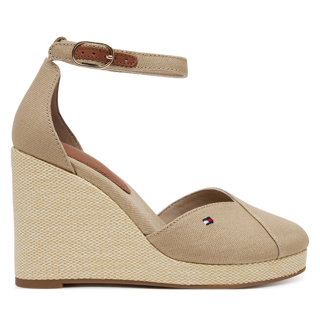 Półbuty Tommy Hilfiger Flag High Wedge Espad Closed Toe FW0FW08494 Beżowy - kobiece